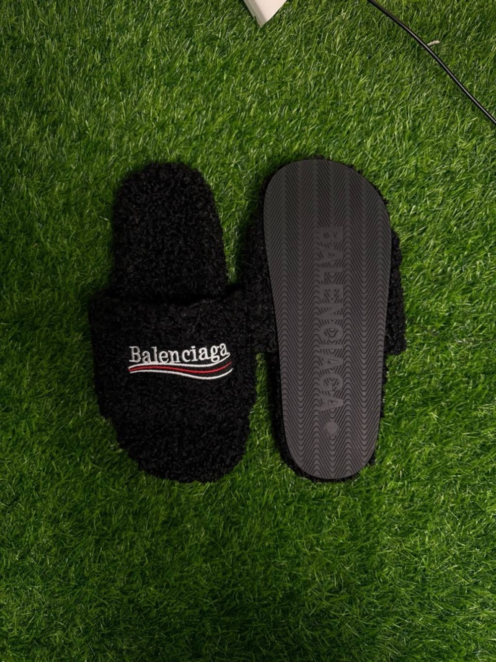 Balenciaga Black Fuzzy Logo Slides All sizes available
